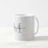 Moderne Monogramnaam Grijze Streep Koffiemok (Voorkant rechts)
