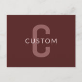 Moderne monogramnaam | Maroonrood Briefkaart (Voorkant)
