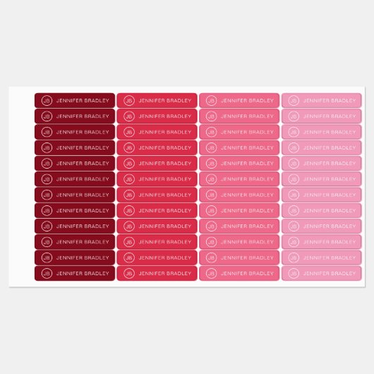 Moderne Monogramnaam Rood Bourgondië Roze Labels (Vel)