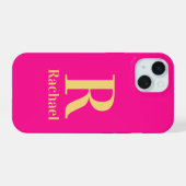 Moderne Monogramnaam Roze iPhone 15 Case (Achterkant horizontaal)