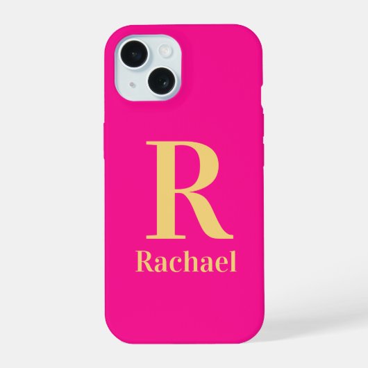 Moderne Monogramnaam Roze iPhone 15 Case (Achterkant)