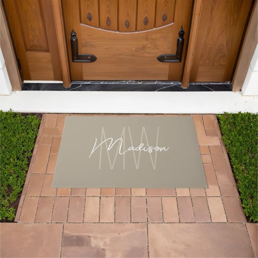 Moderne Monogramnaam Schrift Beige Deurmat (Buiten)