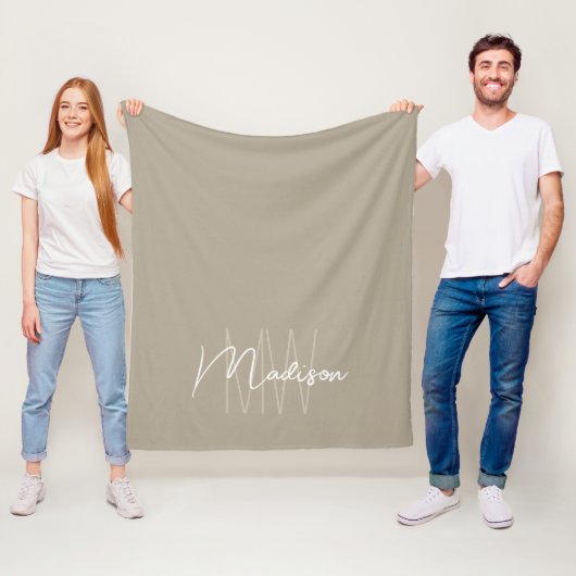 Moderne Monogramnaam Schrift Beige Fleece Deken (In situ)
