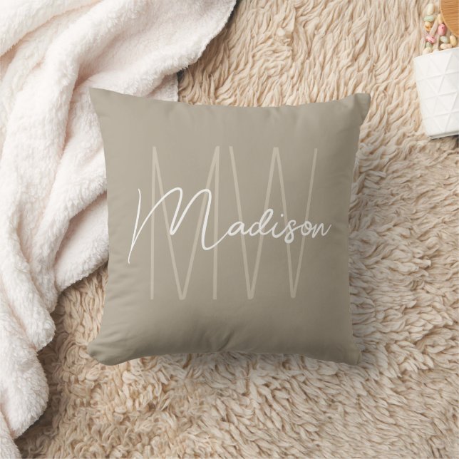 Moderne Monogramnaam Schrift Beige Kussen (Deken)