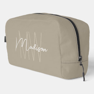Moderne Monogramnaam Schrift Beige Toilettasje