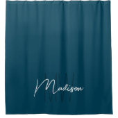 Moderne Monogramnaam Schrift Blauw Douchegordijn (Voorkant)