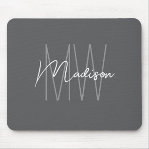 Moderne Monogramnaam Schrift Grijs Muismat
