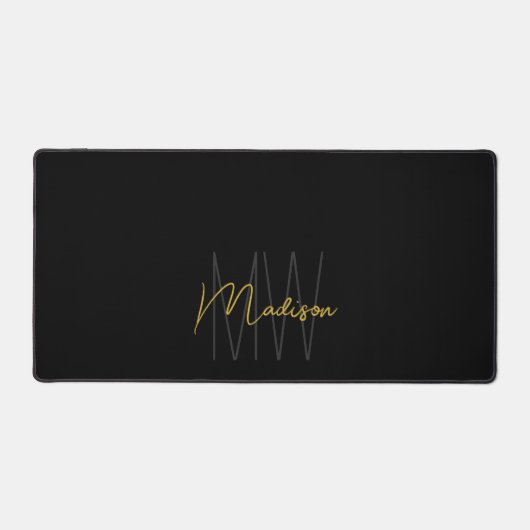 Moderne Monogramnaam Schrift Zwart Goud Bureaumat (Voorkant)