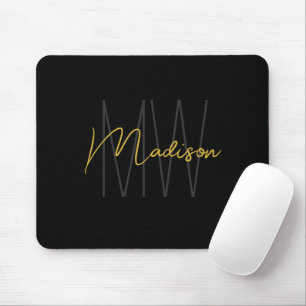 Moderne Monogramnaam Schrift Zwart Goud Muismat