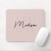Moderne Monogramnaam Script Roze Roos Muismat (Met muis)