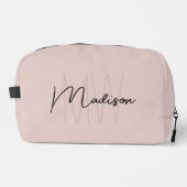 Moderne Monogramnaam Script Roze Roos Toilettasje (Voorkant)