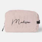Moderne Monogramnaam Script Roze Roos Toilettasje (Achterkant)