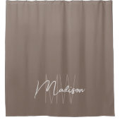 Moderne Monogramnaam Script Taupe Douchegordijn (Voorkant)
