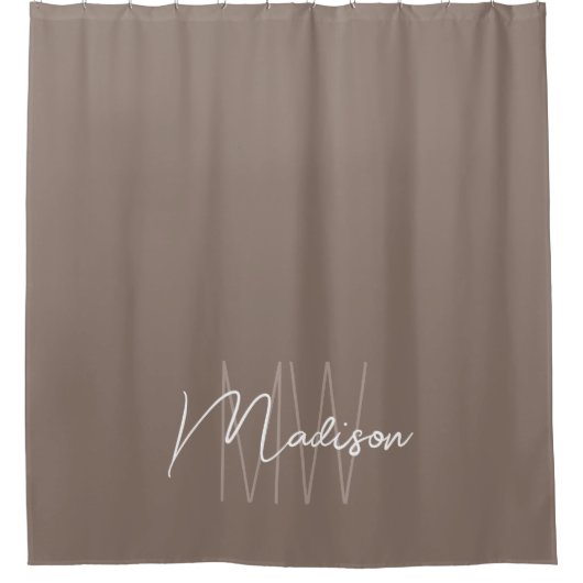 Moderne Monogramnaam Script Taupe Douchegordijn (Voorkant)