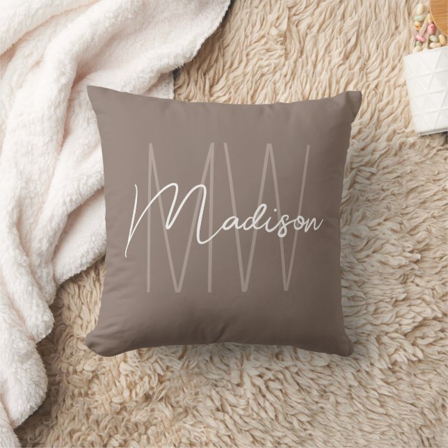 Moderne Monogramnaam Script Taupe Kussen (Deken)