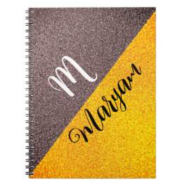 Moderne Monogramnaam - Zwart Gouden Spiraal Notebo Notitieboek