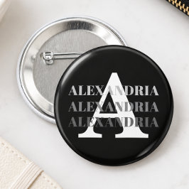 Moderne Monogramnaam Zwart Grijs Ronde Button 5,7 Cm