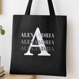 Moderne Monogramnaam Zwart Grijs Tote Bag