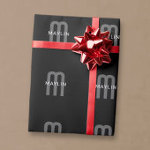 Moderne monogramnaam | Zwart Grijs Wit Cadeaupapier