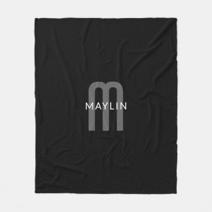 Moderne monogramnaam Zwart Grijs Wit Fleece Deken