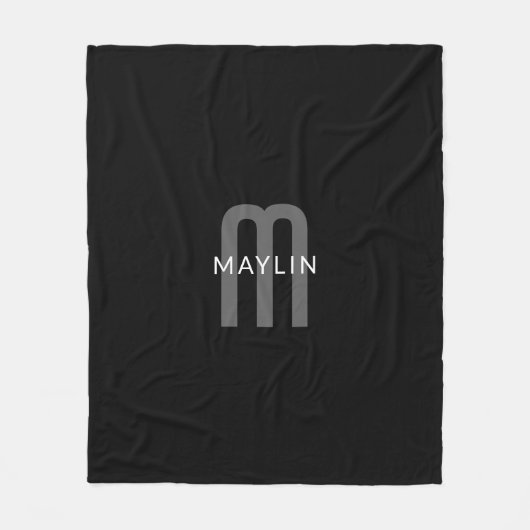 Moderne monogramnaam | Zwart Grijs Wit Fleece Deken (Voorkant)
