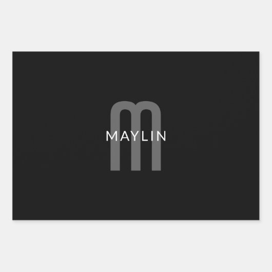 Moderne monogramnaam | Zwart Grijs Wit Inpakpapier Vel (Voorkant)