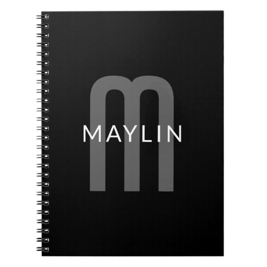 Moderne monogramnaam | Zwart Grijs Wit Notitieboek (Voorkant)