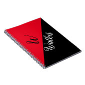Moderne Monogramnaam - Zwart Rood Spiraal Notebook Notitieboek (Rechterzijde)