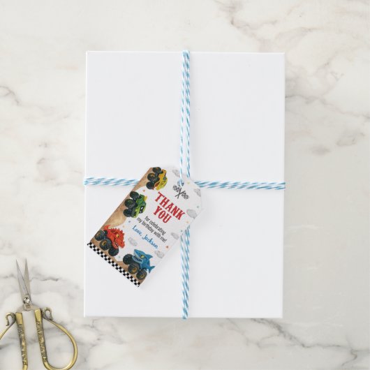 Moderne Monster Truck Kids Verjaardagsfeest Bedank Cadeaulabel (Met Touw)