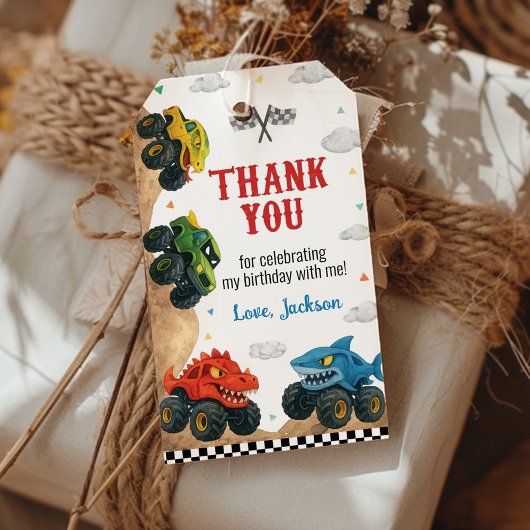 Moderne Monster Truck Kids Verjaardagsfeest Bedank Cadeaulabel
