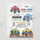 Moderne Monster Truck Kids Verjaardagsfeest Kaart (Voorkant)