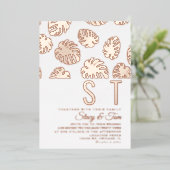 Moderne Monstera Blad Bruiloft Persen  Folie Uitnodiging (Staand Voorkant)