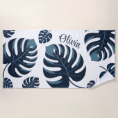 Moderne Monstera Blauw Blauw Blauw & Wit Strandlak Strandlaken (Voorkant)