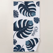 Moderne Monstera Blauw Blauw Blauw & Wit Strandlak Strandlaken (Voorkant)