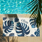 Moderne Monstera Blauw Blauw Blauw & Wit Strandlak Strandlaken