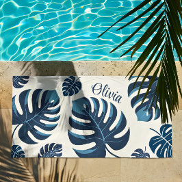 Moderne Monstera Blauw Blauw Blauw & Wit Strandlak Strandlaken
