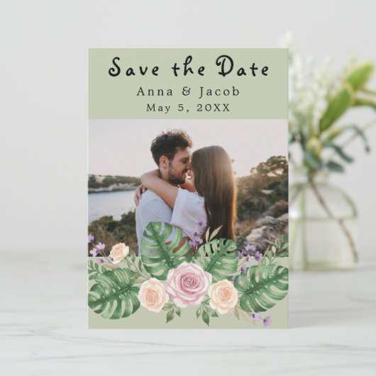 Moderne Monstera Leaf Floral Salie Kaart (Staand voorkant)