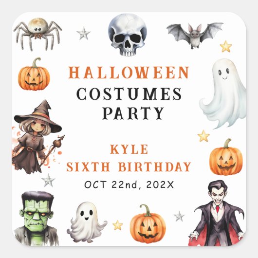 Moderne Monsters Halloween Kostuums Verjaardagsfee Vierkante Sticker (Voorkant)