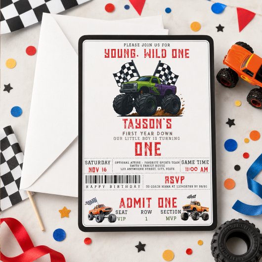 Moderne Monstertrucks 1e Verjaardagsfeestje Kaart