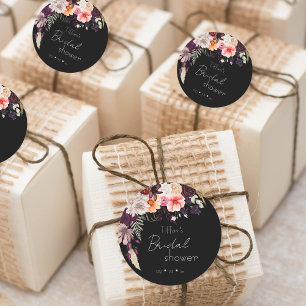 Moderne Moody Bloemen & Groene Bruiloftsborrel Ronde Sticker