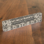 Moderne Moody Bloemen Zwart Beige Cubicle Decor Naambordje (Zijkant)