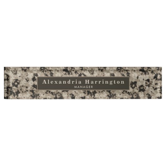 Moderne Moody Bloemen Zwart Beige Cubicle Decor Naambordje (Voorkant)