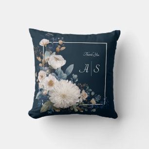 Moderne Moody Bloemmotief Marineblauw Wit Pioenroo Kussen