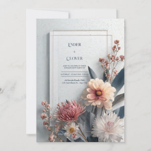 Moderne Moody Dahlia Roze Blauwe Gouden Lijst Brui Kaart