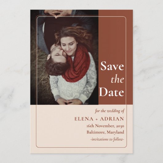 Moderne Moody Foto Save the Date met QR-code (Voorkant)