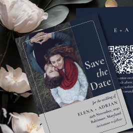 Moderne Moody Foto Save the Date met QR-code