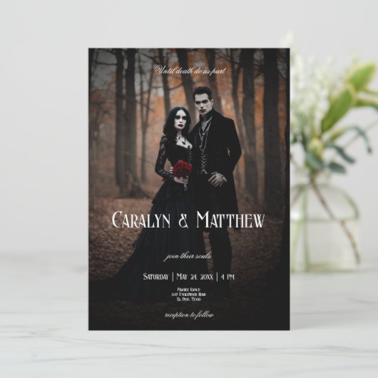 Moderne Moody Gotische Foto Donkere Bruiloft Kaart (Staand voorkant)