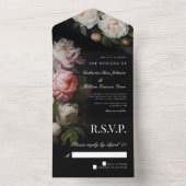 Moderne Moody Nederlandse Pioen en Roos Bloemenbru All In One Uitnodiging (Binnen)