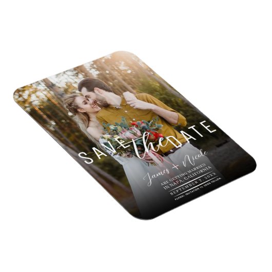 Moderne Moody Overlay Foto Save the Date Bruiloft Magneet (Rechterzijde)