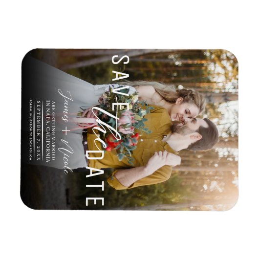 Moderne Moody Overlay Foto Save the Date Bruiloft Magneet (Horizontaal)
